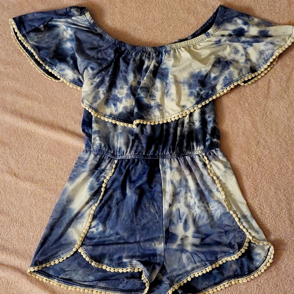 Blue and white Off the shoulder Rumper